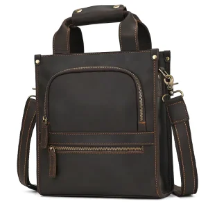 Men’s Genuine Leather Shoulder Bag Vintage Crazy Horse Leather Flap Messenger Bag Cow Leather Causal Cover Crossbody Bag