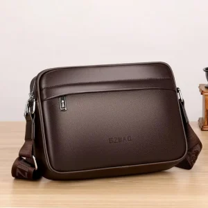 Men’s Genuine Leather Shoulder Crossbody Briefcase Bag Business Casual Stylish Trendy Polyester Lining