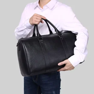 Men’s Genuine Leather Shoulder Tote Crossbody Travel Bag Cowhide Leather Casual Waterproof Ultra Lightweight Expandable