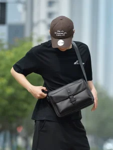 Men’s Genuine Leather Single-Shoulder Crossbody Bag Fashionable Business Casual Versatile Messenger Waterproof Logo Letter