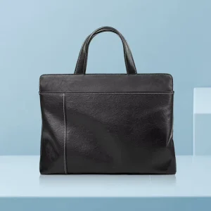 Men’s Genuine Leather Soft Briefcase Satchel Stitching Polyester Lining Urban Simplicity No Closure Large Capacity