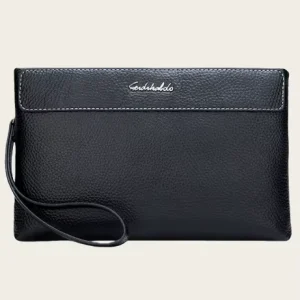 Men’s Genuine Leather Soft Horizontal Envelope Clutch Bag Waterproof Zipper Closure Casual Polyester Lining