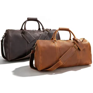 Men’s Genuine Leather Travel Bag Crazy Horse Leather Shoulder Crossbody Bag Large Capacity Duffle Handbag For Gym
