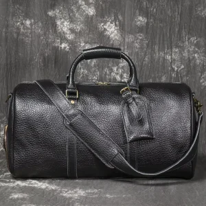 Men’s Genuine Leather Travel Duffel Bag, Full-Grain Crossbody Bag for Business Trip