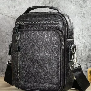 Men’s Genuine Leather Vertical Crossbody Bag Small Bag First Layer Cowhide Casual Small Shoulder Bag