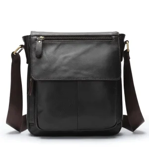 Men’s Genuine Leather Vertical Flap Crossbody Bag Retro Business-grade Genuine Leather Crossbody Bag