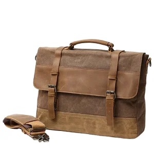 Men’s Genuine Leather Vintage Shoulder Briefcase & Messenger Bag with Custom Logo for Business Use