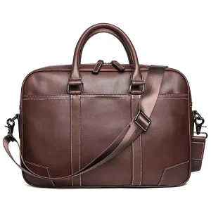 Men’s Genuine Leather Vintage Soft Business Laptop Briefcase Crossbody Bag with Large Capacity and Multi Functional Features