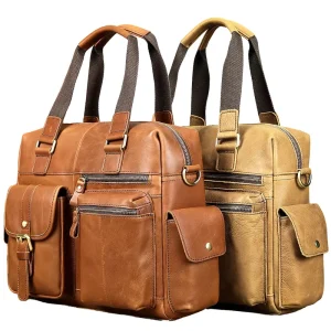 Men’s Genuine Leather Vintage Style Briefcase Handbags and Shoulder Bags for Travel Duffel Bag