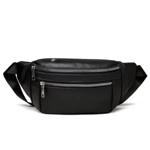 Men’s Genuine Leather Waist Bag Top Layer Cowhide Casual Sports Bag Single Shoulder Crossbody Features