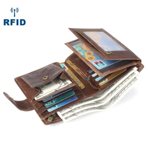 Men’s Genuine Leather Wallet RFID Multi Card Casual Vintage Leather Wallet Large Capacity Clutch Bag Purse
