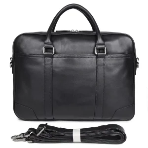 Men’s Genuine Leather Waterproof Soft Business Laptop Bag with Zipper Closure for Business Trip