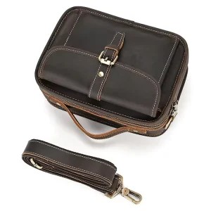 Men’s Genuine Leather Waterproof Vintage Crossbody Small Messenger Bag Fashionable Side Crossover Purse Shoulder Satchel