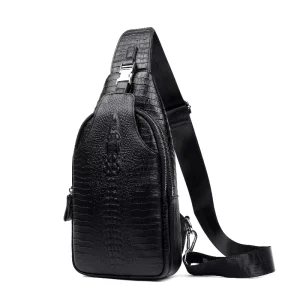 Men’s Genuine Leather Waterproof Zipper Closure Crossbody Sling Messenger Shoulder Chest Bag Vintage Crocodile Pattern