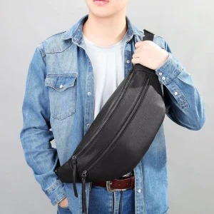 Men’s Genuine Leather Zipper Closure Large Capacity Casual Chest Waist Shoulder Bag