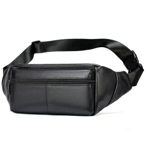 Men’s Genuine Leather Zipper Durable Multi-function Crossbody Waist Chest Bag Casual Simple Mobile Phone Portable Bag
