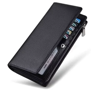 Men’s Genuine Soft Leather Long Wallet with RFID Blocking Money Clip