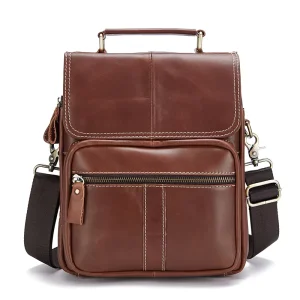 Men’s Genuine Top Layer Cow Leather Crossbody Bag Vertical Single Shoulder Fashion Style Business Bag Custom Logo