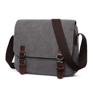 Men’s Gray Waterproof Shoulder Bag Business Mobile Phone Laptop Messenger Bag Leather