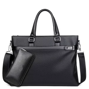 Men’s Handbag Business Briefcase Single Shoulder Crossbody Bag Soft PU Leather Laptop Bag Casual Trendy Men’s Bag