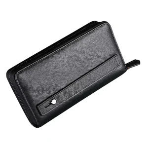 Men’s Handbag Genuine Leather Phone Bag Clutch Long RFID Wallet Open Closure Chain Decoration Thread Pattern