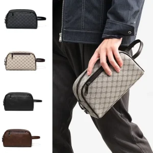 Men’s Handbag Large-Capacity Business Casual Handbag with Pu Material and Zipper Closure Waterproof