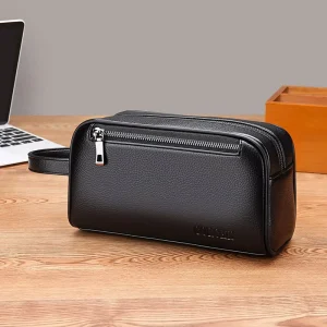 Men’s Handbag Large Capacity for Business and Leisure Soft Leather Multi Pocket Handbag