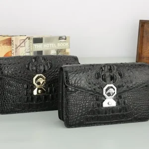 Men’s Handbag by New Thai Siamese Casual Crocodile Leather Clutch Fashion Trend Business Bag with Zipper Closure