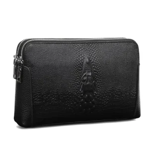 Men’s Handbags Leather Business Clutches Large capacity Double Zipper Cowhide Envelope Folder Clutch Bag
