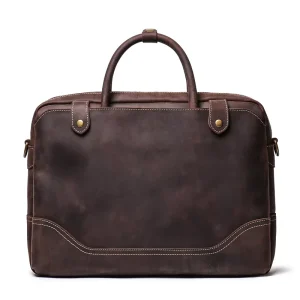 Men’s Handheld Briefcase Top Layer Cowhide Leather Shoulder Crossbody Bag Casual Retro 14 Inch Genuine Leather Women Laptop Bag
