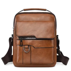 Mens High End Business Briefcase Crossbody Shoulder Bag Large Capacity Waterproof Wear Resistant Cut Resistant PU Polyester