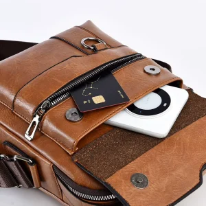 Men’s High End Feel Large Capacity Business Briefcase Crossbody Backpack Handbag PU Waterproof Durable Trendy