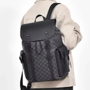 Men’s High End Travel Backpack Versatile Casual Textured Computer Bag Waterproof for Business Trip Polyester Lining