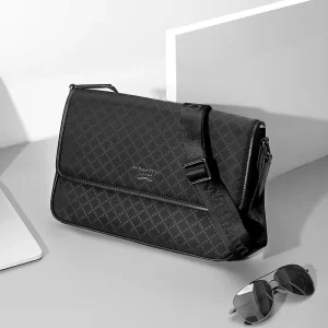 Men’s High End Trendy Genuine Leather Crossbody Bag Vintage Style Business Casual Shoulder Bag Exquisite Logo