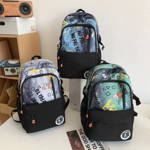 Men’s High-Looking Waterproof Astronaut Backpack GPS Anti-Theft Schoolbag with USB Geometric Pattern Button Closure