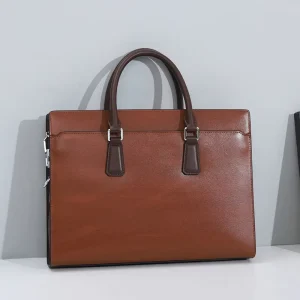 Men’s High Quality Genuine Leather Waterproof Soft Business Briefcase with Combination Lock