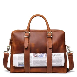 Men’s High-quality Vintage Hard Crossbody Business Laptop Bag Genuine Leather Handbag