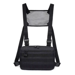 Men’s Hip Hop Street Fashion Casual Sport Backpack Multi-Function Tactical Anti-Theft Chest Bag Zipper PVC Internal Frame