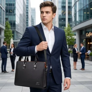 Men’s Horizontal Large Capacity Handbag Texture Business Crossbody Briefcase High Quality PU Leather Single Shoulder Laptop Bag