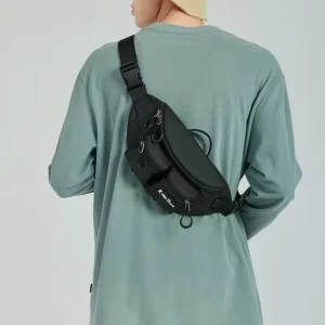 Men’s Japanese Style Crossbody Bag Polyester String Closure Sports Fitness Waist Bag Mobile Phone College Students’ Casual Bag