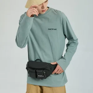 Men’s Japanese Style Crossbody Bag Polyester String Closure Sports Fitness Waist Mobile Phone College Students’ Casual Chest Bag
