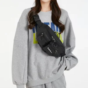 Men’s Japanese Style Crossbody Waist Bag Polyester Material String Closure Letter Pattern Leisure Use for College Students