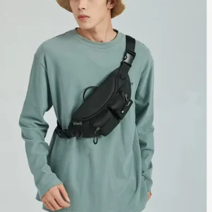 Men’s Japanese Style Crossbody Waist Bag Polyester String Closure Letter Pattern Sports Fitness College Students Casual Use