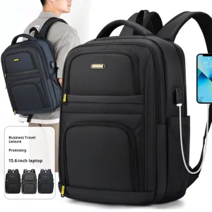 Men’s Laptop Backpack Waterproof Large Capacity Oxford with USB Charging Geometric Pattern Student Bag