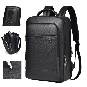 Men’s Laptop Backpacks Business Large Capacity Fashionable Trendy Waterproof PU School Travel Bag