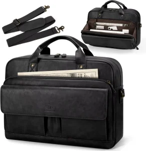 Mens Laptop Bag PU Leather Messenger Bag 15.6 Inch Briefcase Vintage Computer Satchel Bag for Work Business