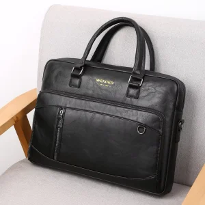 Men’s Large 15.6 Inches Leather Messenger Bag Waterproof PU Laptop Briefcase Satchel Hard Crossbody Bag for Office Use