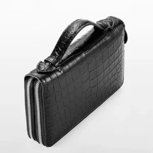 Men’s Large Capacity Alligator Leather Long Clutch Wallet RFID Blocking Double Zip Logo Alligator Printed Mens Long Purse