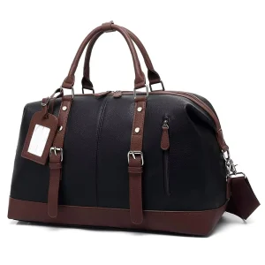 Men’s Large Capacity Business Duffle Waterproof PU Travel Bag Zipper Closure Business Fashion Weekend Bag