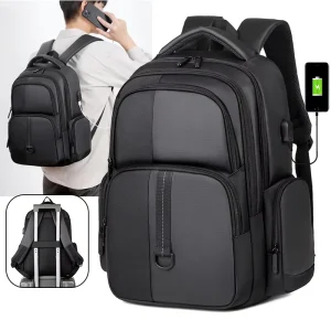 Men’s Large Capacity Business Laptop Backpack Waterproof External USB Port for High School